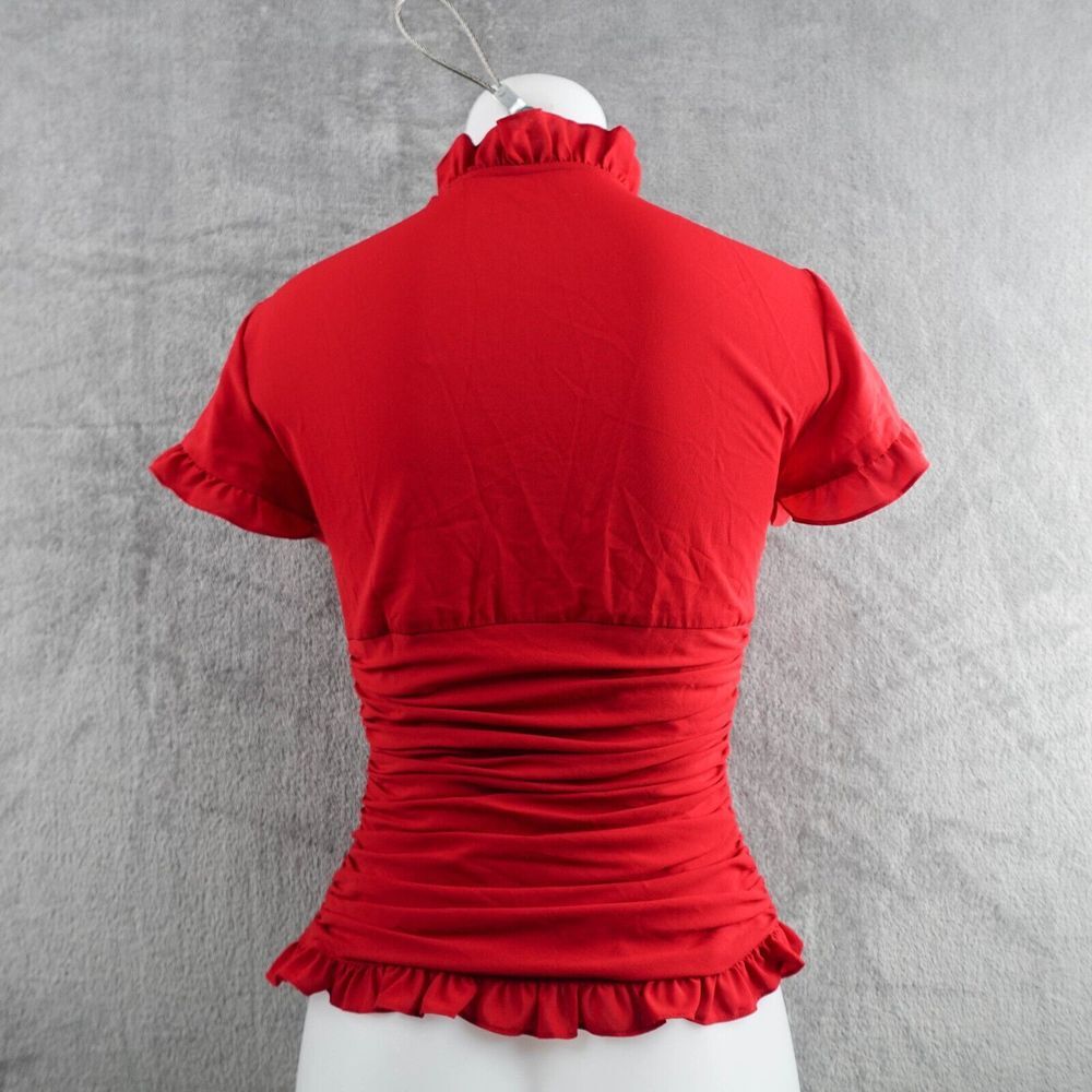 💚5/$25💚 Isabela DeMarco Womens Top Sz 2 Red Ruched,Ruffled,Office, very Fitted - Picture 3 of 8